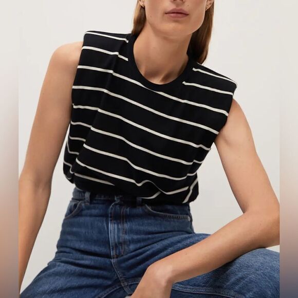 Mango Sleeveless Striped Top Shoulder Pads New - Picture 7 of 7
